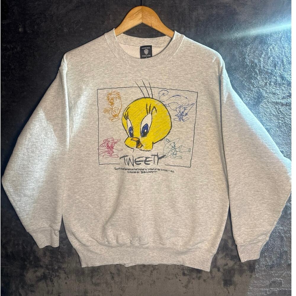 VTG 1996 Warner Bros. Studio Tweety Bird Crewneck Looney Tunes Large Gray USA!